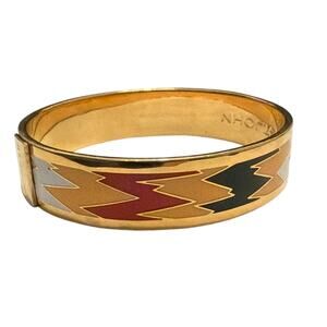 St. John Enamel & Gold-Tone Bangle Bracelet, Vintage